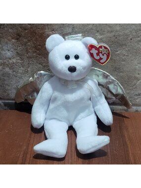 Ty Beanie Baby Halo II Angel Bear 2000 Retired Silver Wings Iridescent White